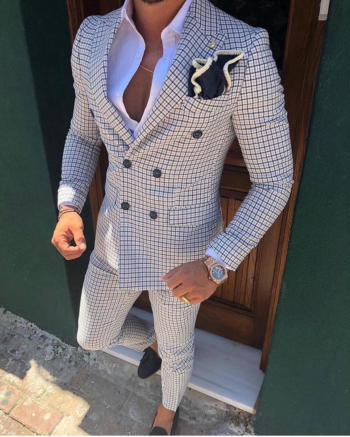 Men's 2 Piece Plaid Suits