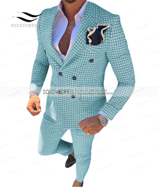 Men's 2 Piece Plaid Suits