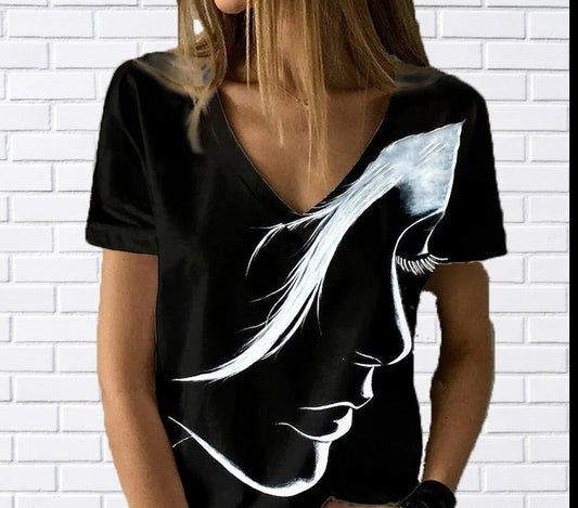 Plus Size Abstract V- Neck T Shirt