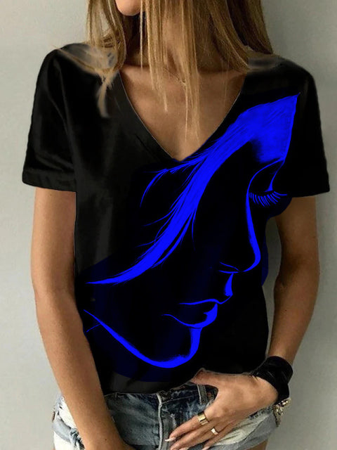 Plus Size Abstract V- Neck T Shirt