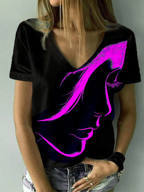 Plus Size Abstract V- Neck T Shirt