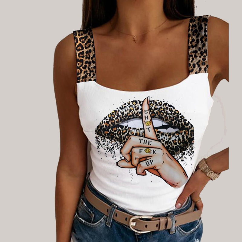 Ladies Leopard Print/Lips Tank Top