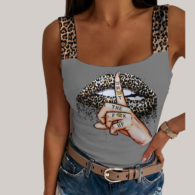 Ladies Leopard Print/Lips Tank Top