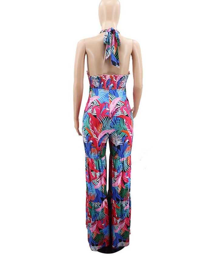 Ladies Adjustable Strap Wide Leg Floral Jumpsuit